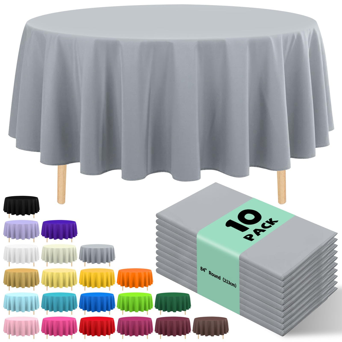 10 Pack Gold Round Tablecloth 84 Inch Round Plastic Table Cloth Disposable Waterproof Table Cover for Wedding Birthday Bridal Shower Party Decorations