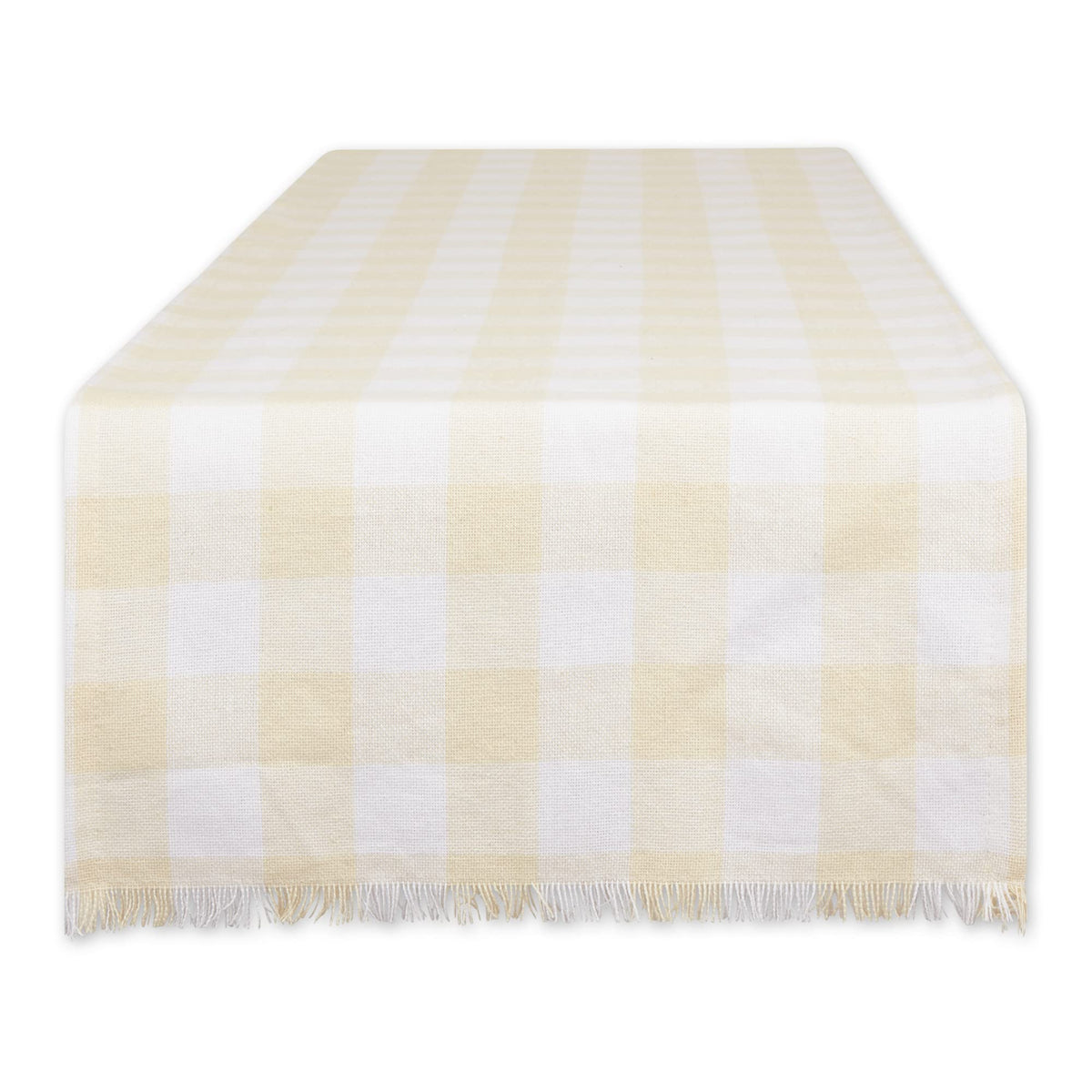 DII Fringed Check Tabletop, Table Runner, 14x72, Stone Brown