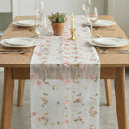 Artoid Mode Pink 3D Flower Gauze Embroidery Table Runner 120 Inch 10FT
