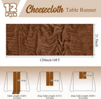 12 Pack Brown Table Runner 10Ft Cheesecloth Table Runner Rustic Gauze Table Runners Romantic Long Sheer Fabric Cheese Cloth Table Runners for Wedding Party Bridal Baby Shower