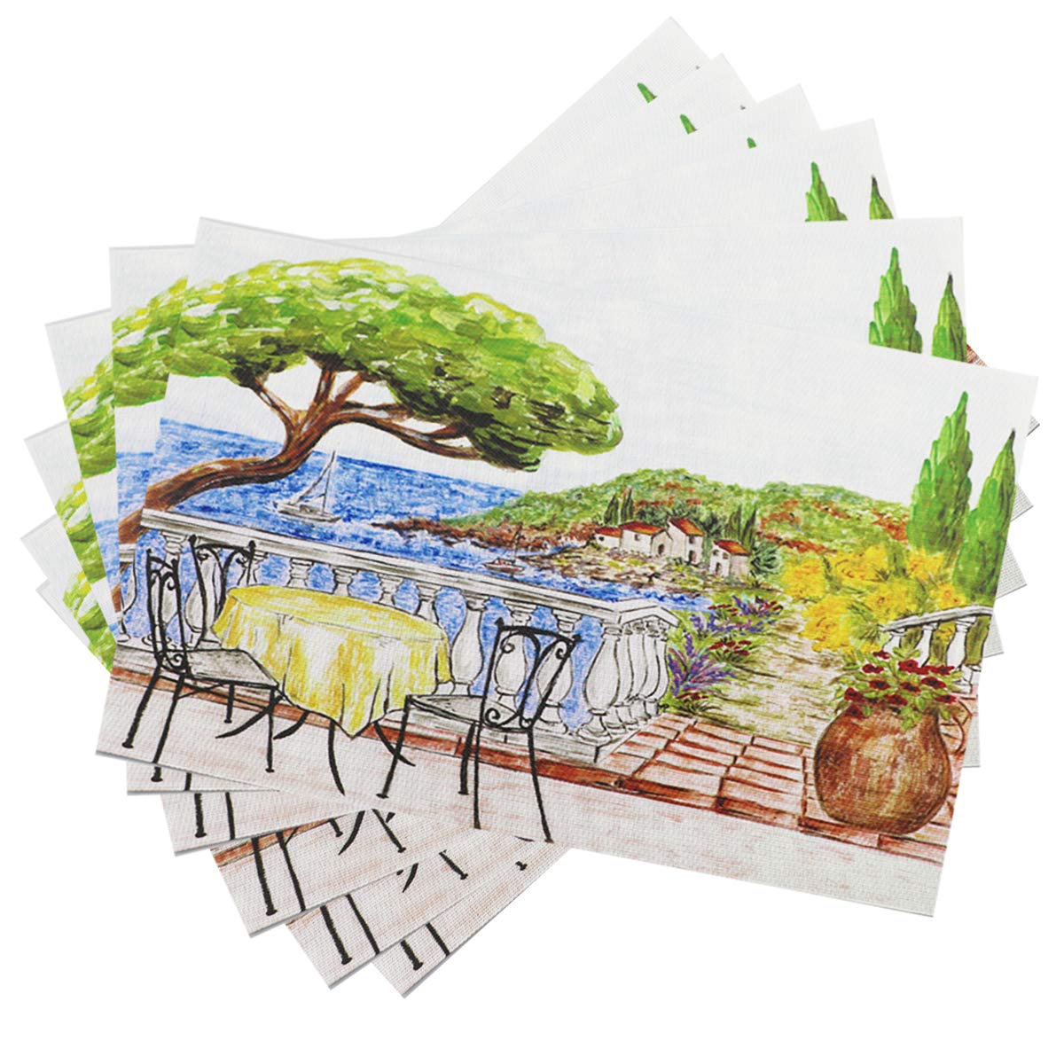 Place Mats PVC Set of 6, Table Placemats Set of 6 PVC Table Mats Natural Color (6 pcs, Red Leaves)