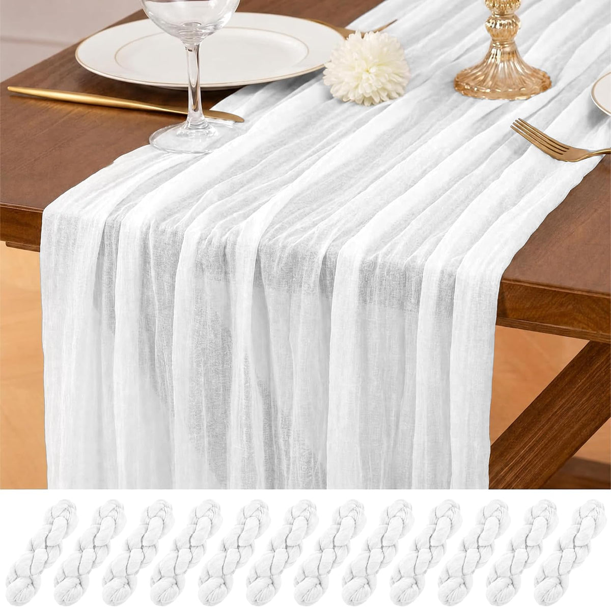 12 Pack Brown Table Runner 10Ft Cheesecloth Table Runner Rustic Gauze Table Runners Romantic Long Sheer Fabric Cheese Cloth Table Runners for Wedding Party Bridal Baby Shower