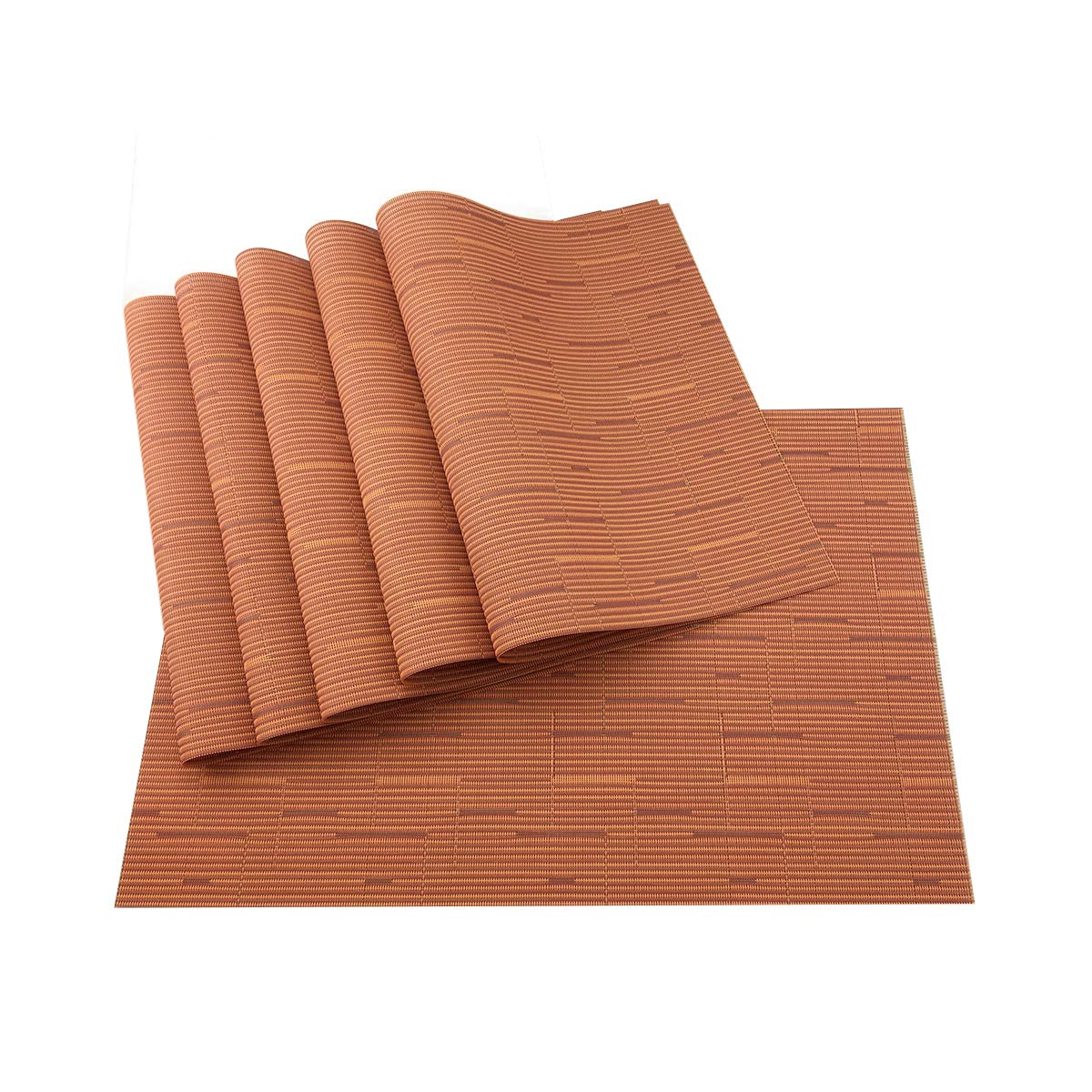 Set of 6 Placemats for Dinning Table, Luxury PVC Woven Vinyl Table Mats,Washable and Heat Insulation Kitchen Place Mats (6 pcs, Red)