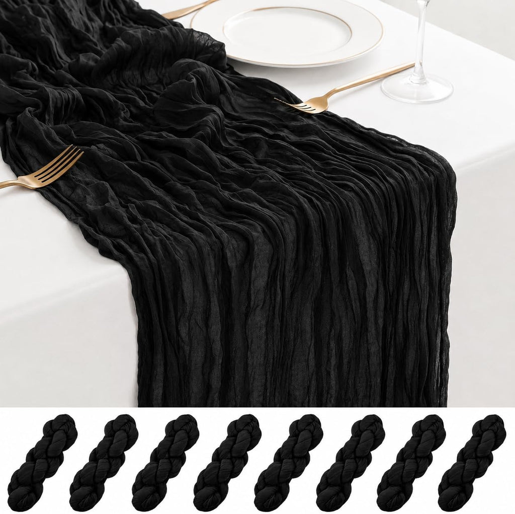 8 Pack Black Cheesecloth Table Runner 17x108 Inch Boho Gauze Sheer Table Runners for Wedding Party Shower Bridal Shower Birthday Home Decor
