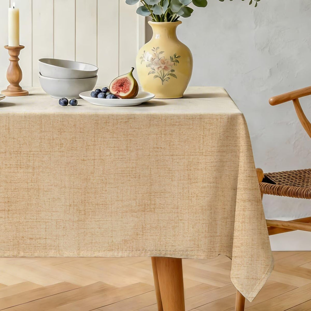 Natural Linen Rectangle Tablecloth, Slubby Textured Fall Lightweight Table Cloth 60 x 84 Inch, Water Resistant Stain Resistant Farmhouse Burlap Table Cover for Kitchen Dining Room, Brown