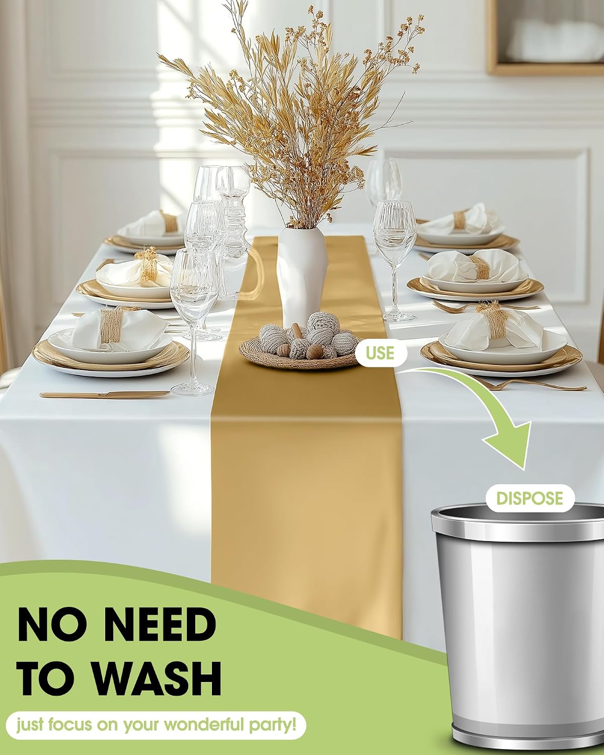 Pureegg Gold Disposable Plastic Table Runner 14x108 Inch