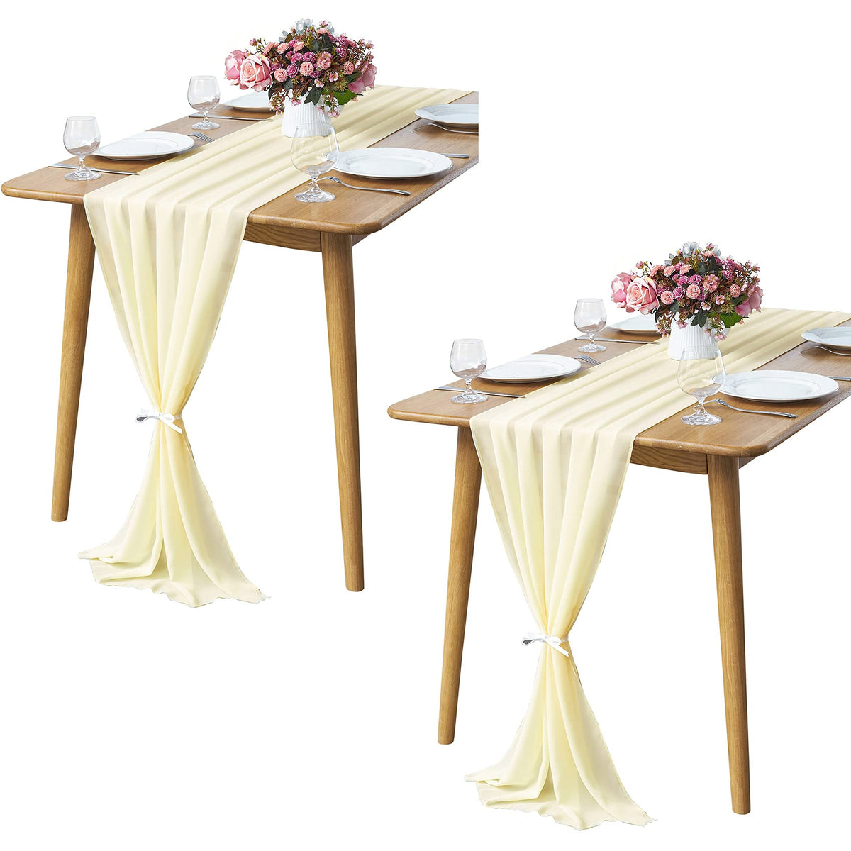 Pufogu 5 Pack 10Ft Light Yellow Chiffon Table Runner Sheer 29x120 Inch
