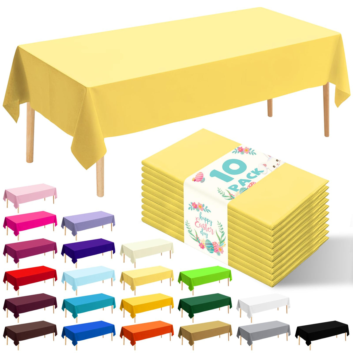10 Pack Gold Round Tablecloth 84 Inch Round Plastic Table Cloth Disposable Waterproof Table Cover for Wedding Birthday Bridal Shower Party Decorations