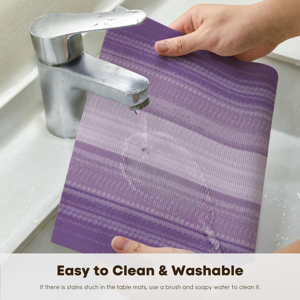 Artoid Mode Purple Gradient Stripes Placemats Set of 4, Washable Heat Resistant Non-Slip Woven Plastic Mardi Gras PVC Place Mats for Farmhouse Party Kitchen Dining Decor