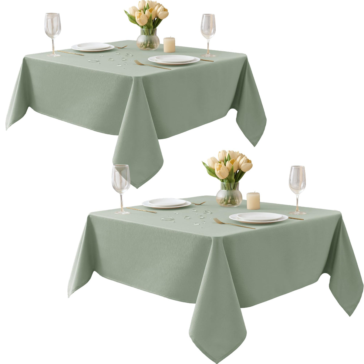 Table Cloths Rectangle 6ft, Slub Textured, Waterproof, 2-Pack