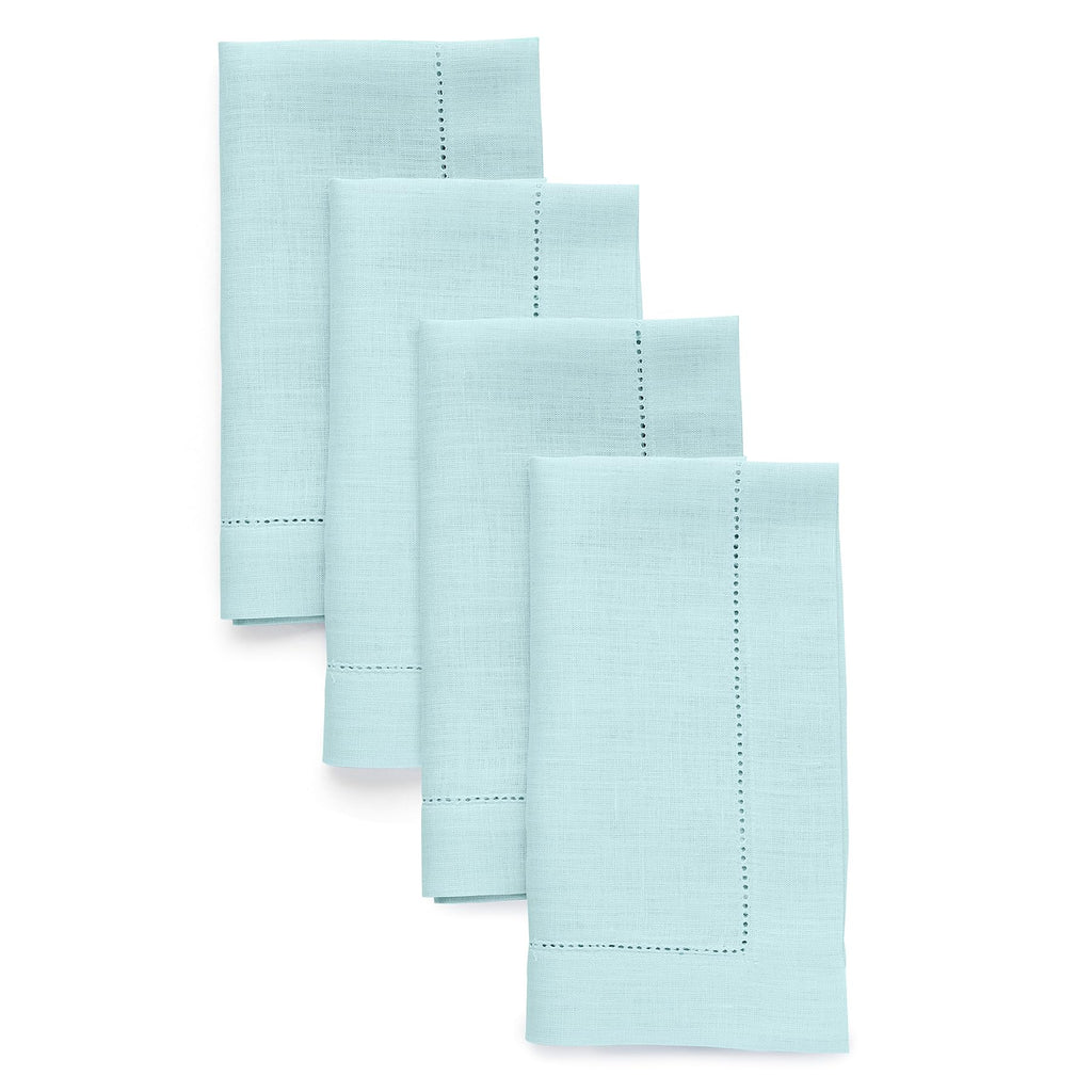 Solino Home 100% Pure Linen Placemats Green Hemstitch, 14 x 19 in, Set of 4
