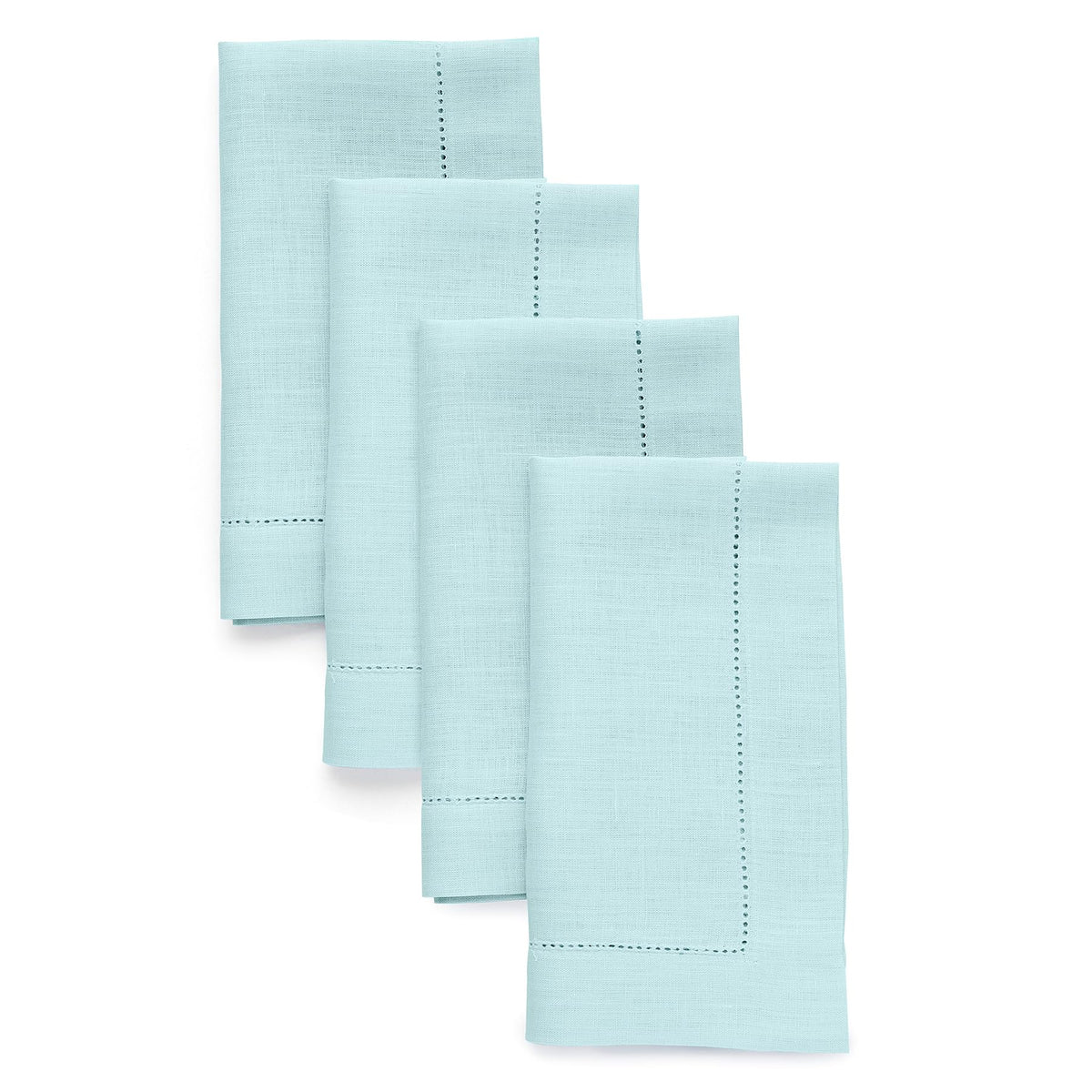 Solino Home 100% Pure Linen Placemats Green Hemstitch, 14 x 19 in, Set of 4