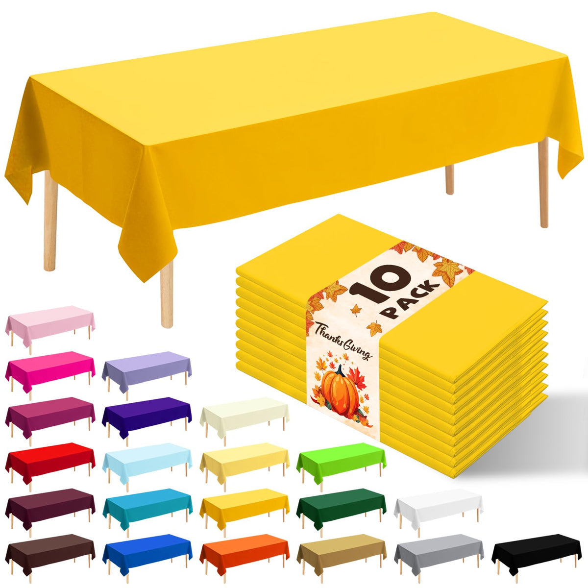 10 Pack Gold Round Tablecloth 84 Inch Round Plastic Table Cloth Disposable Waterproof Table Cover for Wedding Birthday Bridal Shower Party Decorations