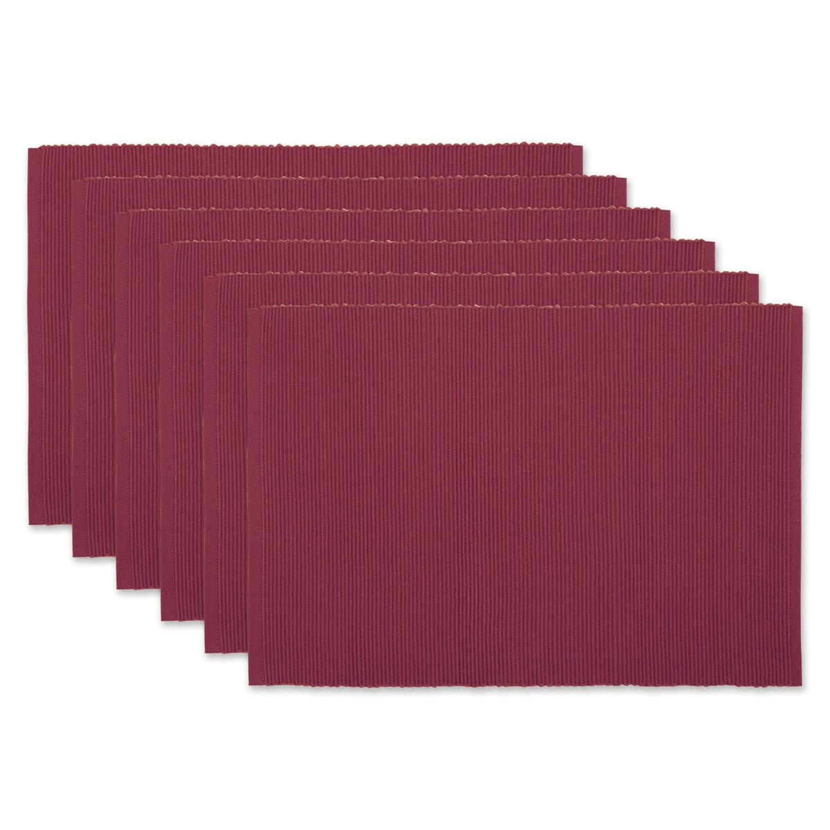 DII Basic Everyday Ribbed Tabletop 100% Cotton, Placemat Set, 13x19, Dark Brown, 6 Piece