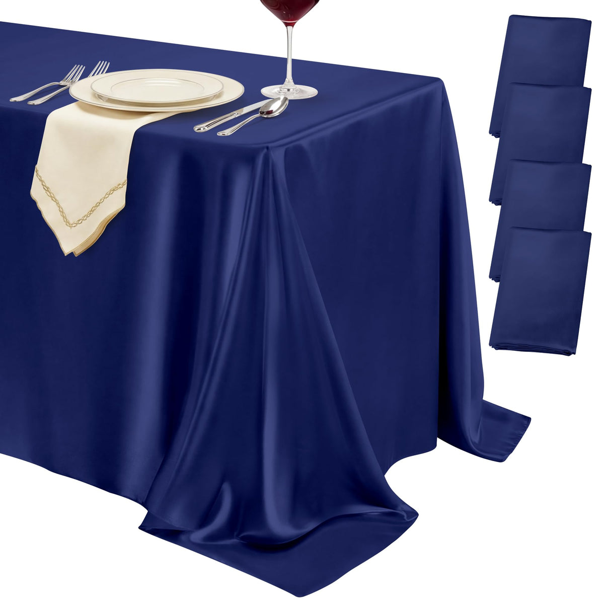 4 Pack Burgundy Satin Tablecloth 58 x 102 Inch Overlay Seamless Design