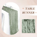 10 Pack Sage Green Cheesecloth Table Runner 21 x 120 Inch Boho Gauze Sheer Table Runner 10FT Long for Wedding Baby Shower Bridal Shower Easter Holiday Birthday Home Decor