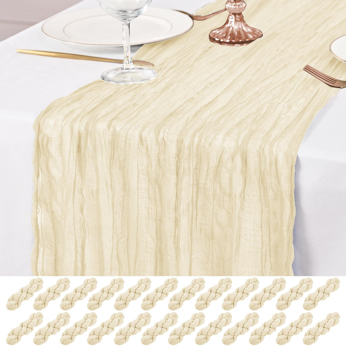 12 Pack Brown Table Runner 10Ft Cheesecloth Table Runner Rustic Gauze Table Runners Romantic Long Sheer Fabric Cheese Cloth Table Runners for Wedding Party Bridal Baby Shower