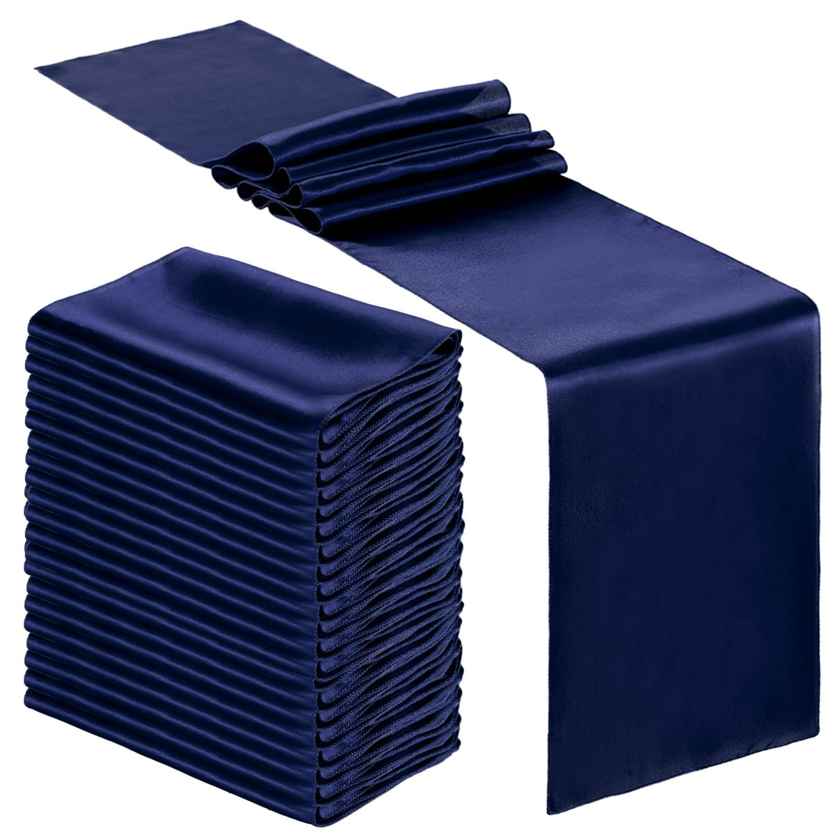 Bencailor 24 Pcs Navy Blue Satin Table Runners Bulk, 12 x 108 Inch