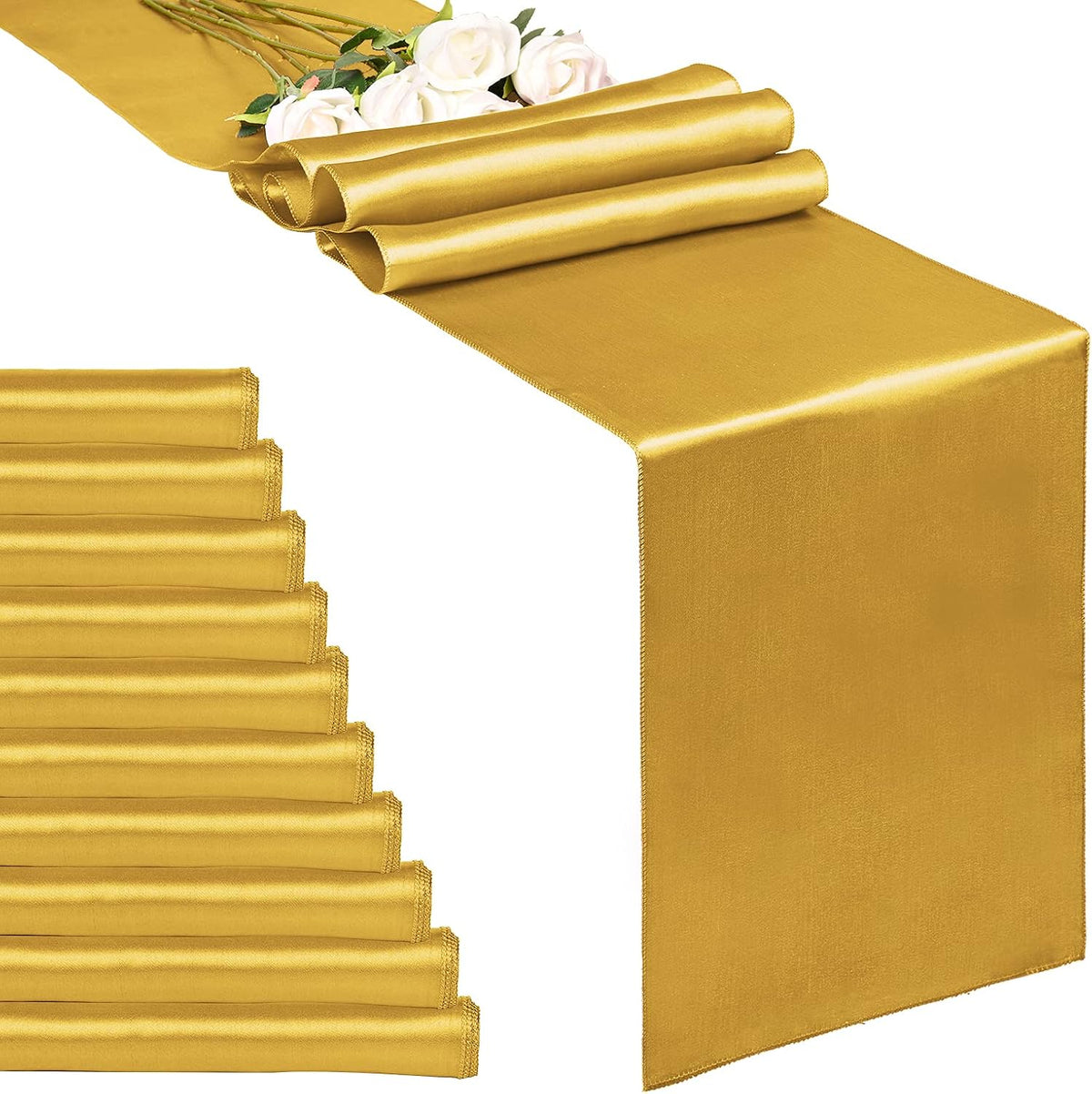 10-Pack Gold 12 x 108 inches Long Premium Satin Table Runner