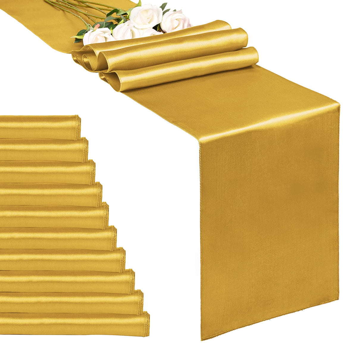 10-Pack Gold 12 x 108 inches Long Premium Satin Table Runner