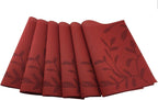 Place Mats PVC Set of 6, Table Placemats Set of 6 PVC Table Mats Natural Color (6 pcs, Red Leaves)