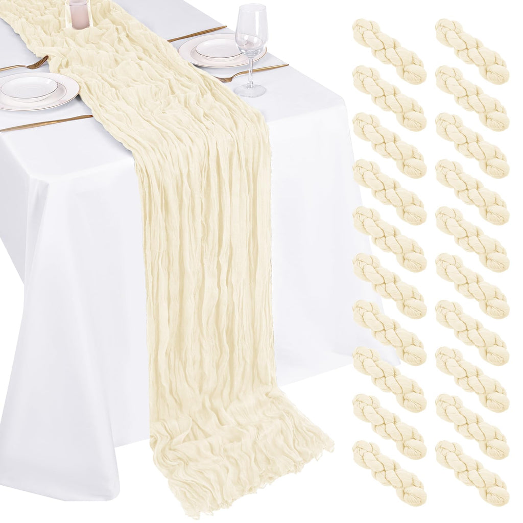 10 Pack Light Yellow Cheesecloth Table Runner 17x108 Inch Semi Sheer Boho Gauze Cheese Cloth Table Runners, for Wedding Bridal Shower Birthday Party Home Decor Garden Farmhouse