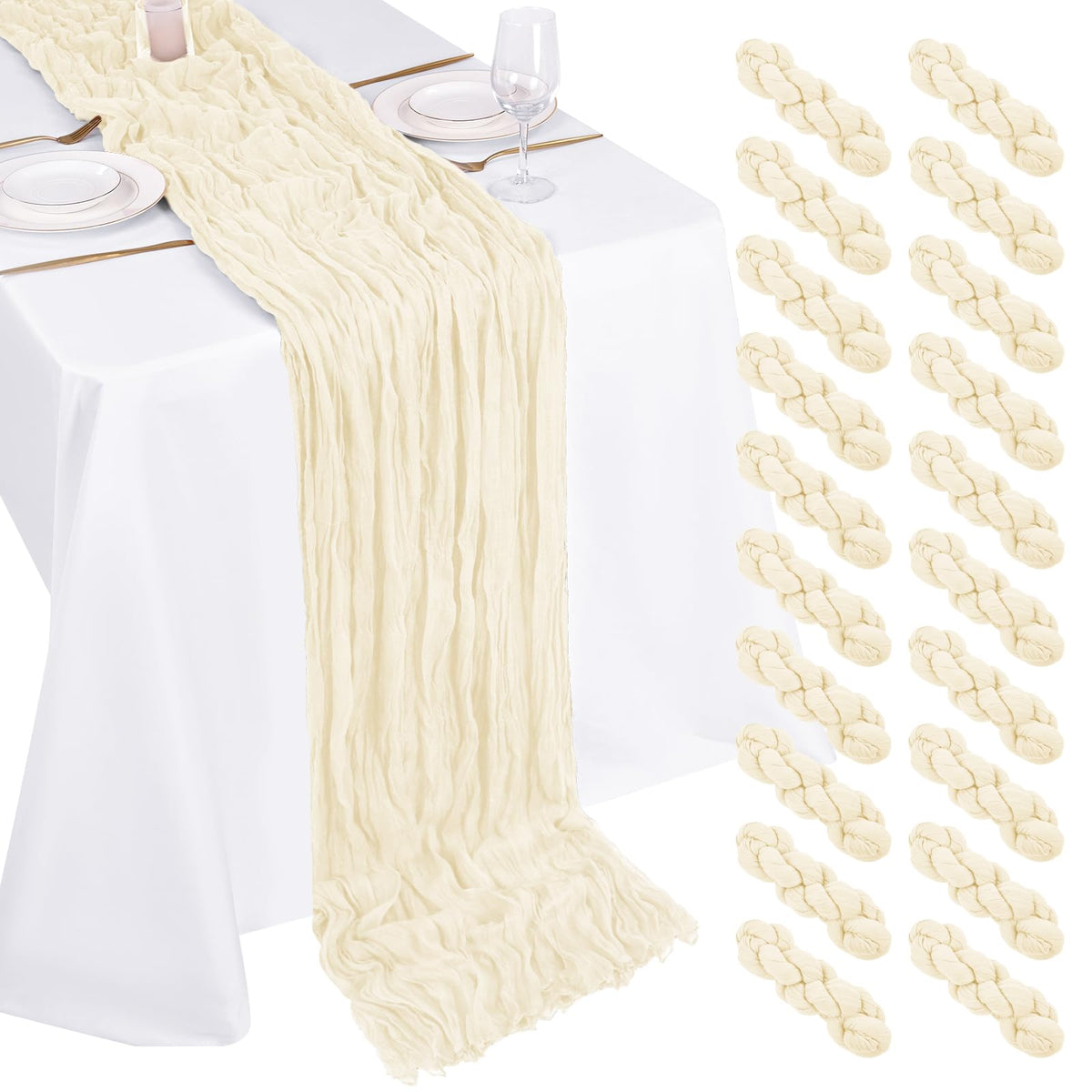 10 Pack Light Yellow Cheesecloth Table Runner 17x108 Inch Semi Sheer Boho Gauze Cheese Cloth Table Runners, for Wedding Bridal Shower Birthday Party Home Decor Garden Farmhouse