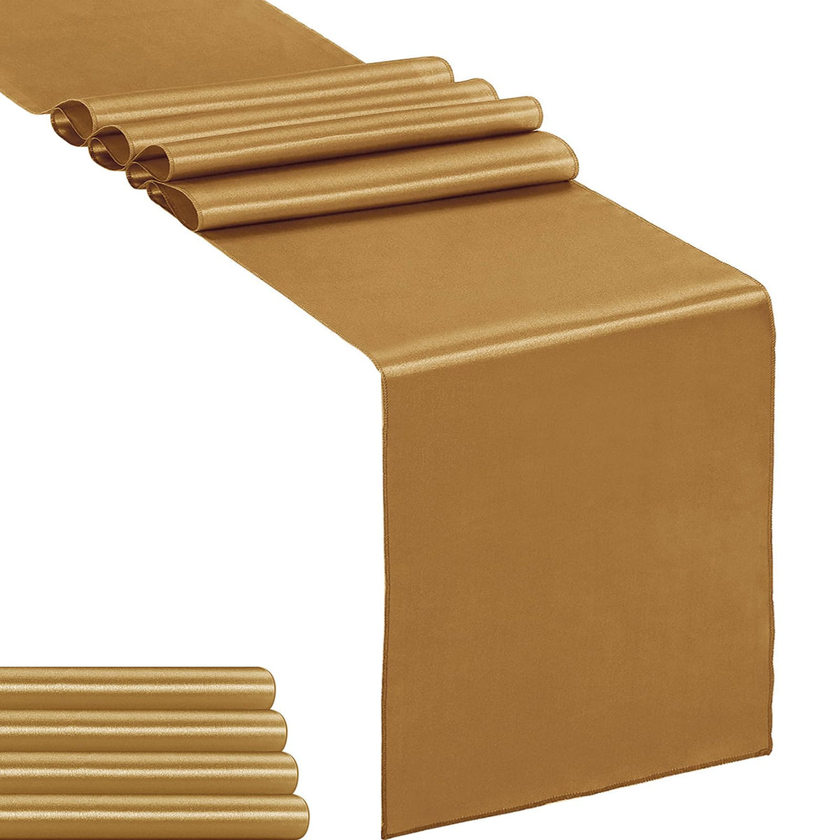 10-Pack Satin Table Runner Light Gold 12 x 108 inches Long, Table Runners for Wedding, Birthday Parties, Banquets Decorations（10 Pack, 12x108 Inch, Light Gold）