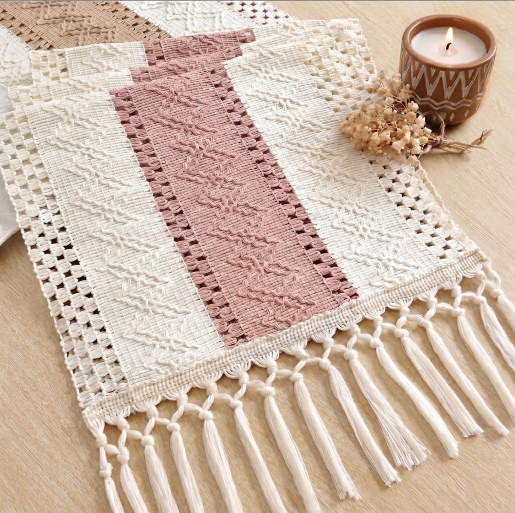 FEXIA Boho Table Runner for Fall Home Decor 12x72 Rustic with Tassels