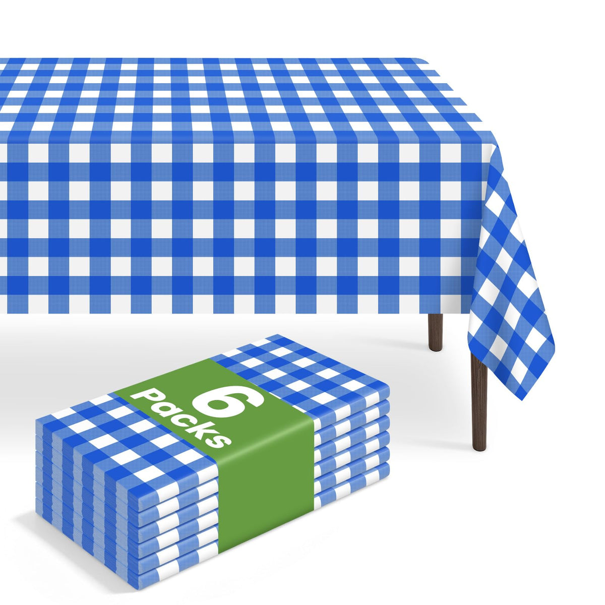 6 Pack Disposable Blue Gingham Plastic Tablecloth, 54 x 108 Inch