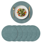 Artoid Mode Olive Green Faux Leather Placemats Set of 6, 15 Inch Waterproof Wipeable Heat Resistant Vinyl Place Mats, Reversible Table Mats for Kitchen Dining Decor