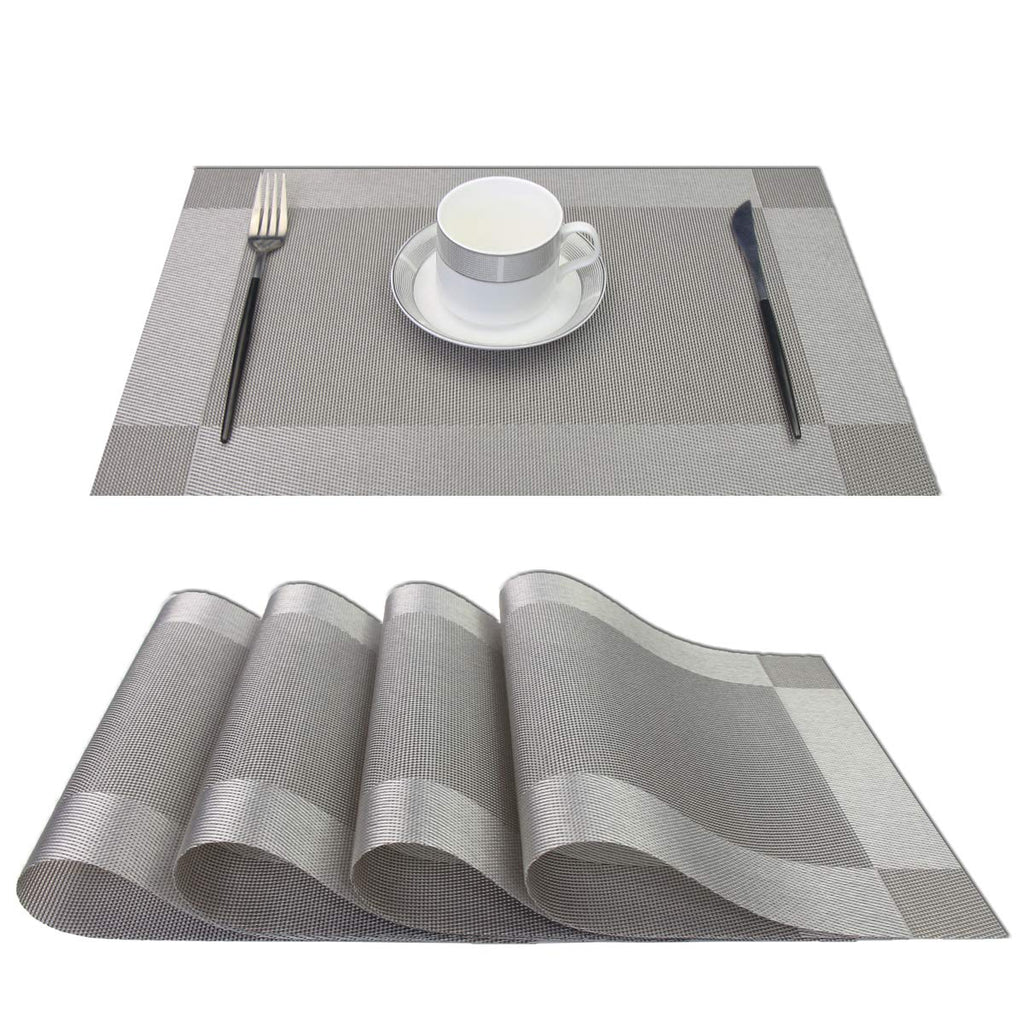 PIGCHCY Place Mats Heat-Resistant Non Slip Placemats Washable Easy to Clean Woven Vinyl Placemats for Dining Table (Set of 4, Brown)