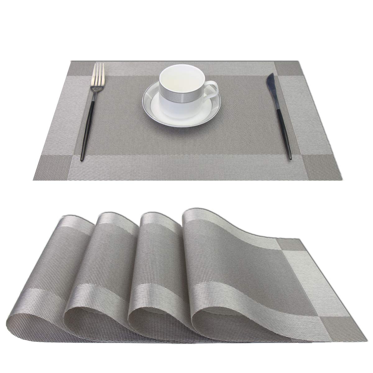 PIGCHCY Place Mats Heat-Resistant Non Slip Placemats Washable Easy to Clean Woven Vinyl Placemats for Dining Table (Set of 4, Brown)