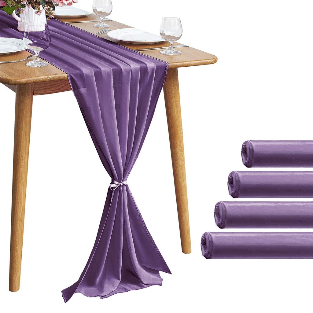 Pufogu 5 Pack 10Ft Light Yellow Chiffon Table Runner Sheer 29x120 Inch