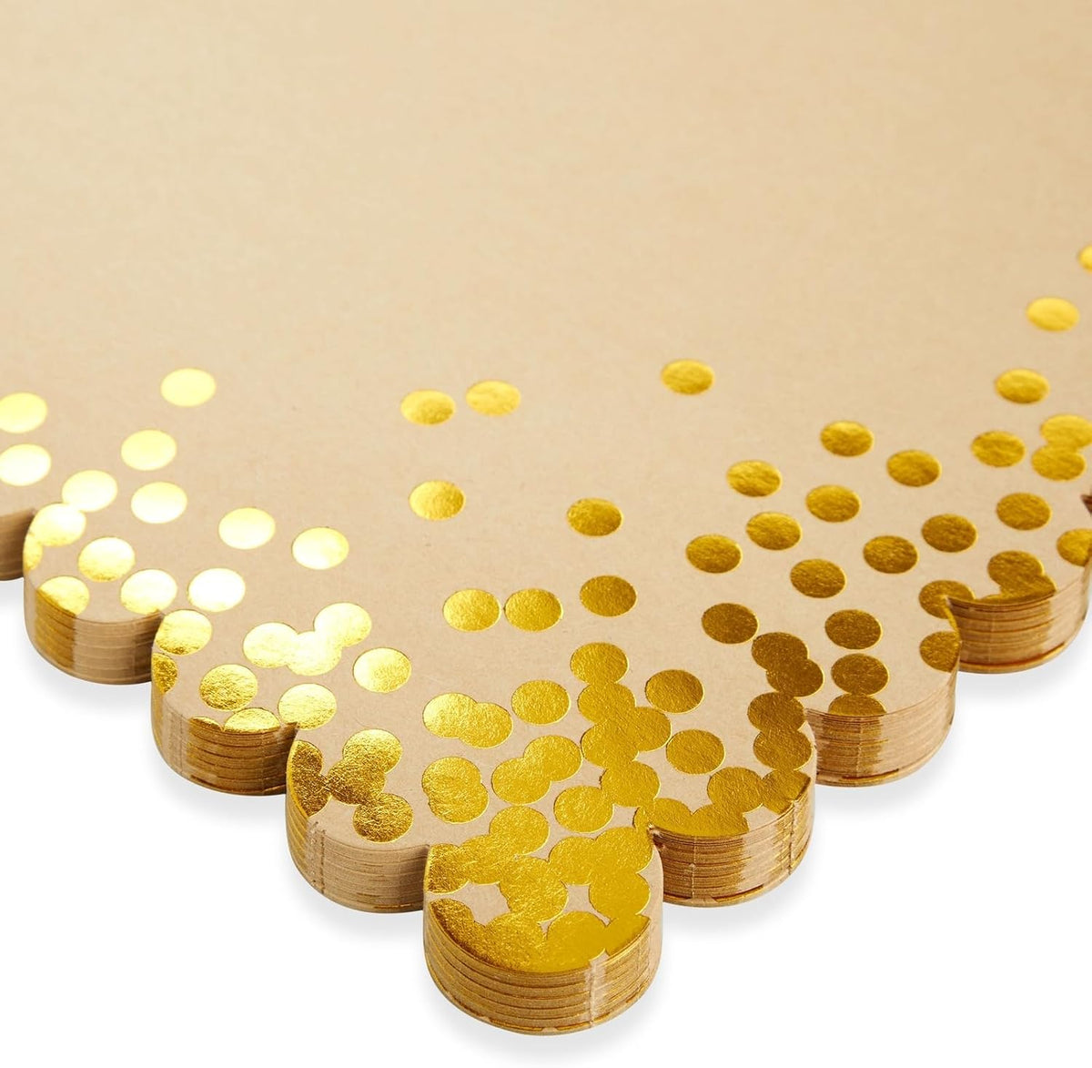 Blue Panda Rectangular Disposable Gold Paper Placemats - Scalloped Edge & Gold Foil Polka Dots - Bulk 50 Count for Parties & Disposable Place Mats - 10 x 14 in - 50 Count