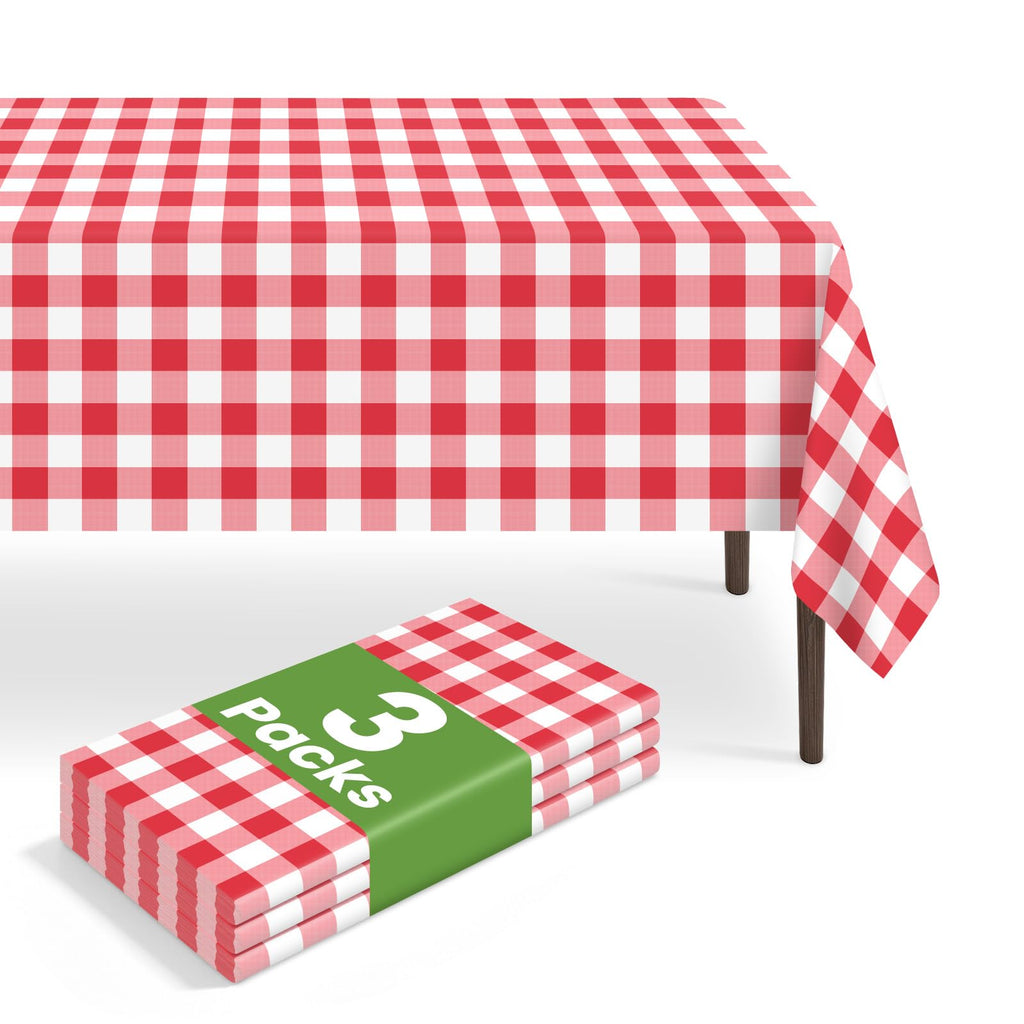 6 Pack Disposable Blue Gingham Plastic Tablecloth, 54 x 108 Inch