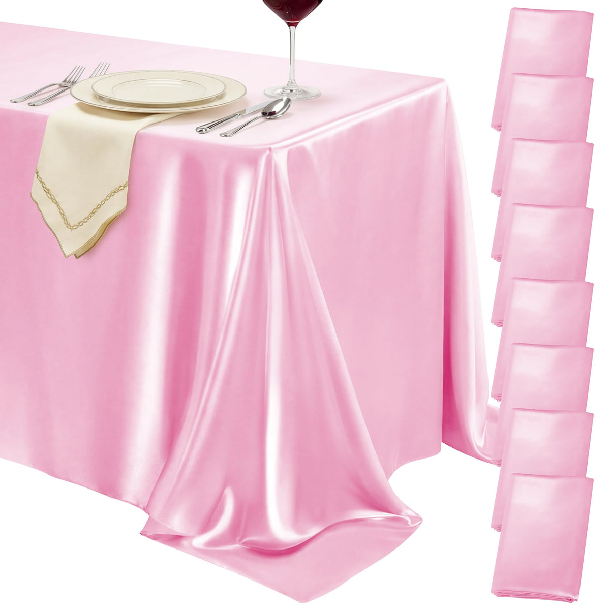 4 Pack Burgundy Satin Tablecloth 58 x 102 Inch Overlay Seamless Design