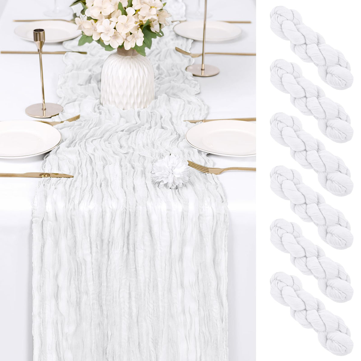 6 Pack Light Pink Cheesecloth Table Runner 17x108 Inch Semi Sheer Boho Gauze Cheese Cloth Fabric Table Runners Table Decor for Wedding Party Baby Shower Birthday Home Decor Garden Farmhouse