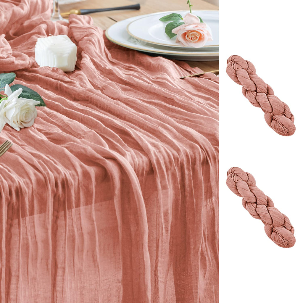 Wokceer Cheesecloth Table Runner Beige 10FT Boho Gauze Runner, 2 Pack