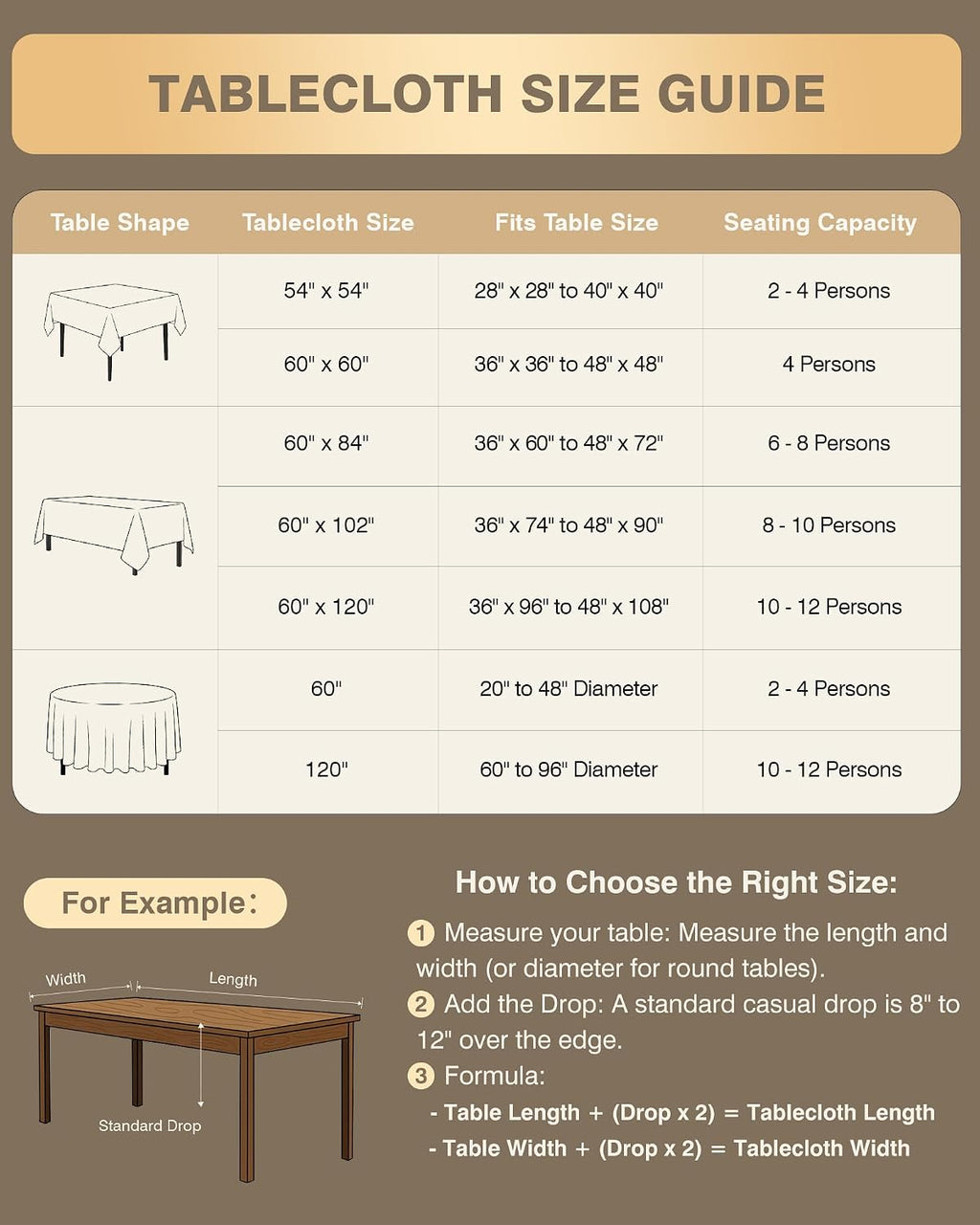 Table Cloths Rectangle 6ft, Slub Textured, Waterproof, 2-Pack