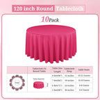 10 Packs 120 Inch Hot Pink Round Polyester Tablecloths