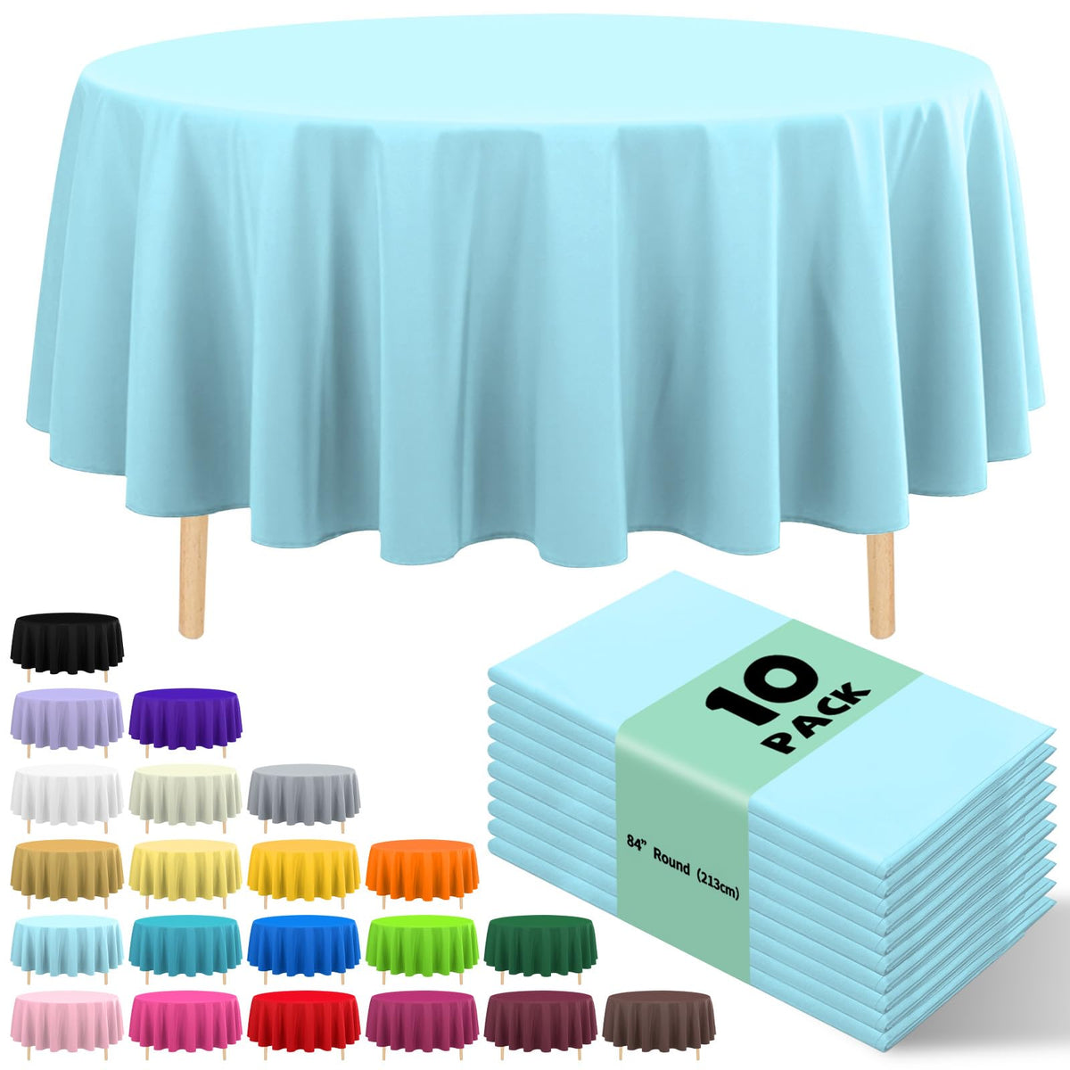 10 Pack Gold Round Tablecloth 84 Inch Round Plastic Table Cloth Disposable Waterproof Table Cover for Wedding Birthday Bridal Shower Party Decorations