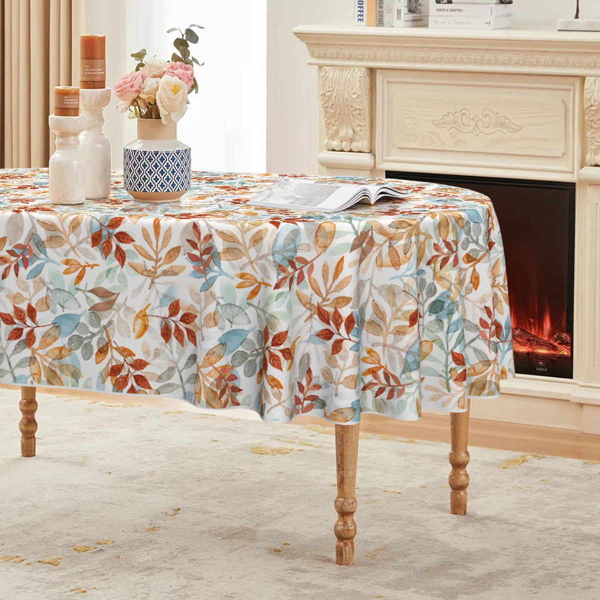 Horaldaily Fall Tablecloth 60 x 104 Inch Rectangular Thanksgiving Orange