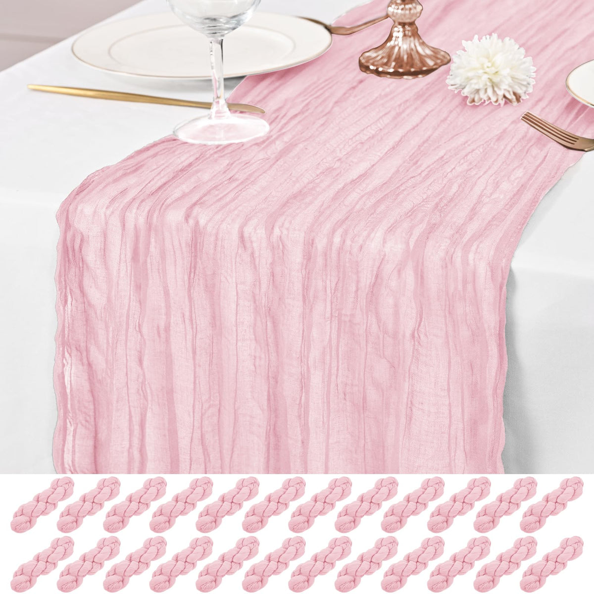 12 Pack Brown Table Runner 10Ft Cheesecloth Table Runner Rustic Gauze Table Runners Romantic Long Sheer Fabric Cheese Cloth Table Runners for Wedding Party Bridal Baby Shower