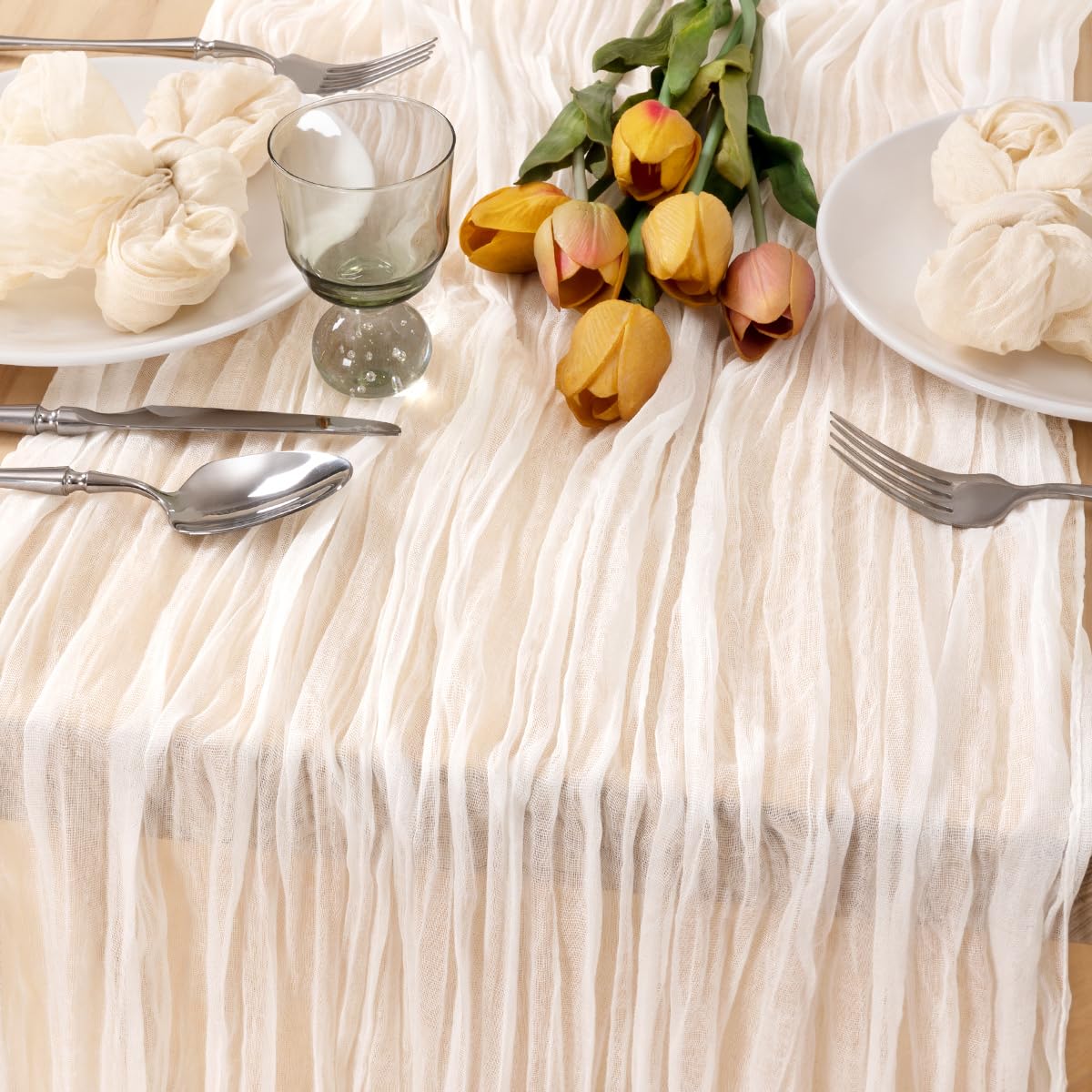 Ivory Cheesecloth Table Runner Farmhouse Fall Table Runner 10ft, 12 Pack