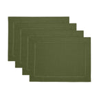 Solino Home 100% Pure Linen Placemats Green Hemstitch, 14 x 19 in, Set of 4
