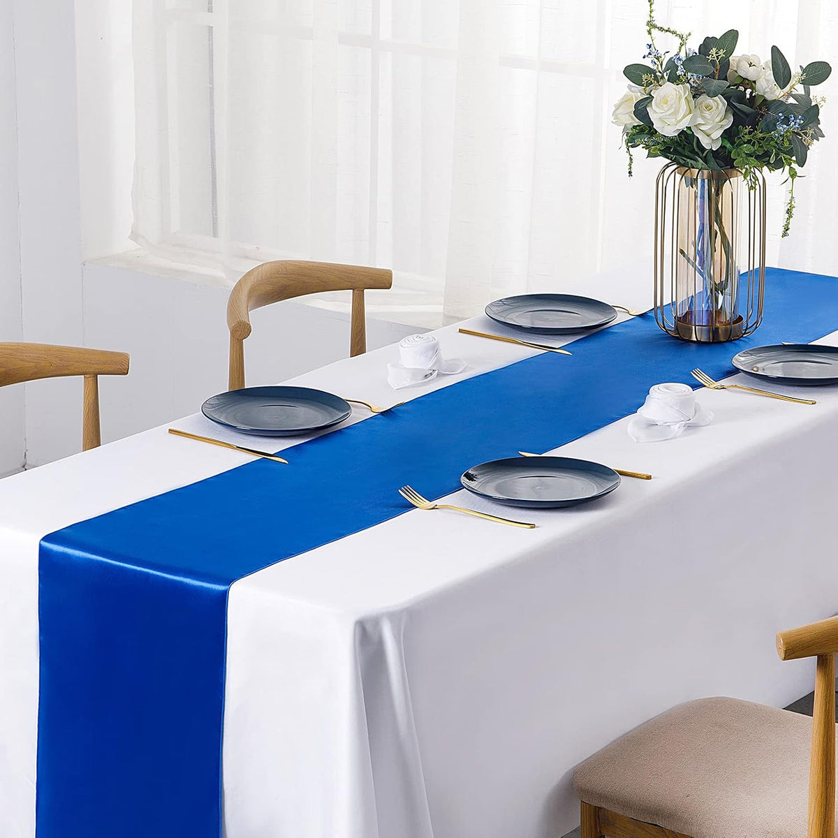SiinvdaBZX 12 Pcs Royal Blue Satin Table Runner 12 x 108 inches Long