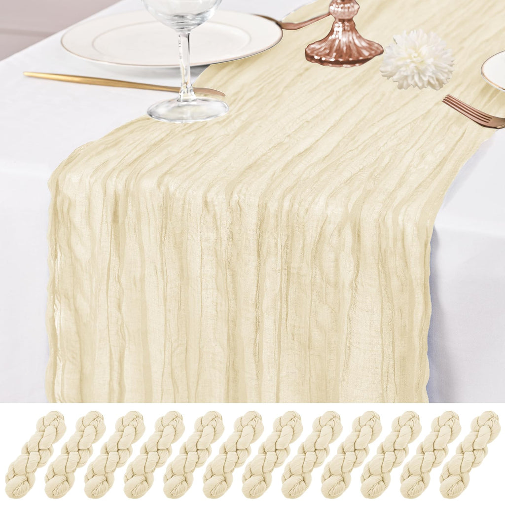 12 Pack Brown Table Runner 10Ft Cheesecloth Table Runner Rustic Gauze Table Runners Romantic Long Sheer Fabric Cheese Cloth Table Runners for Wedding Party Bridal Baby Shower