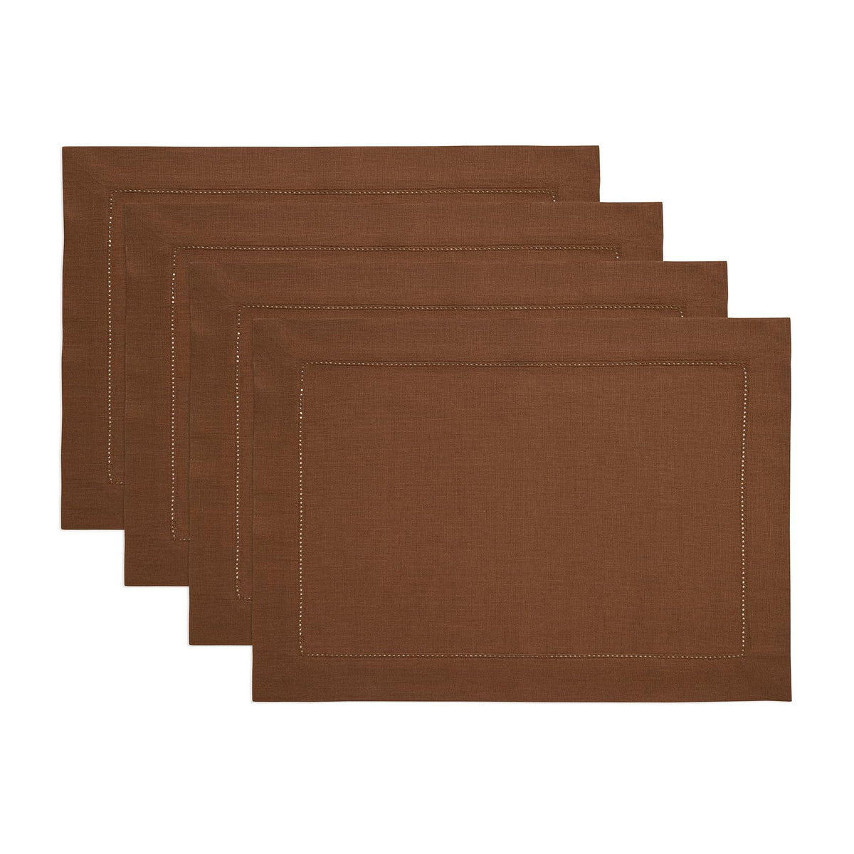 Solino Home 100% Pure Linen Placemats Green Hemstitch, 14 x 19 in, Set of 4