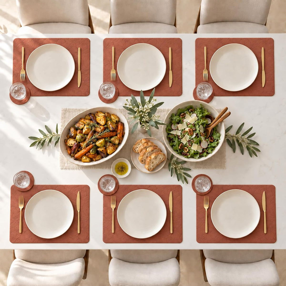 Placemats Set of 6,Waterproof Heat Resistant Faux Leather Place mats